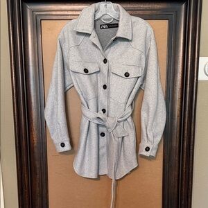 Zara Light Gray Utility Jacket with Belt